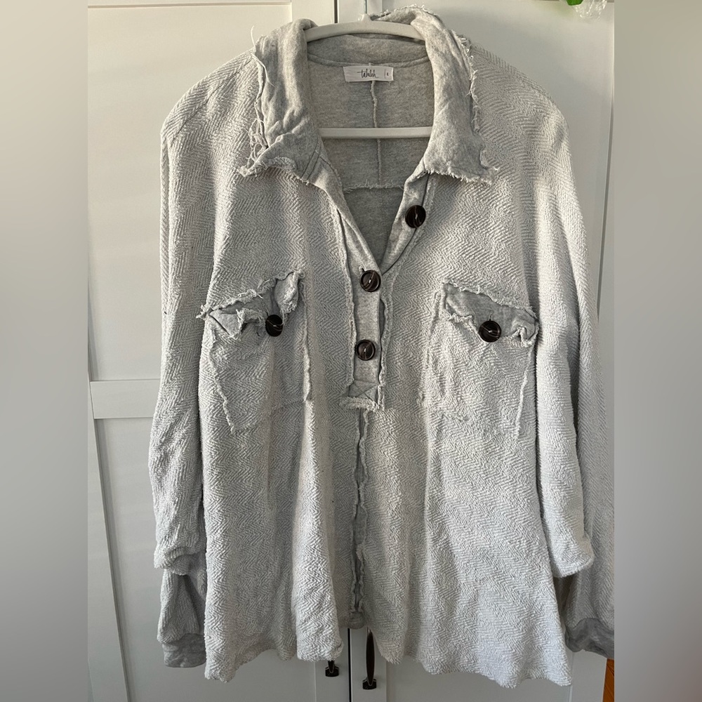 Shop Talulah oversized Henley, size large, grey